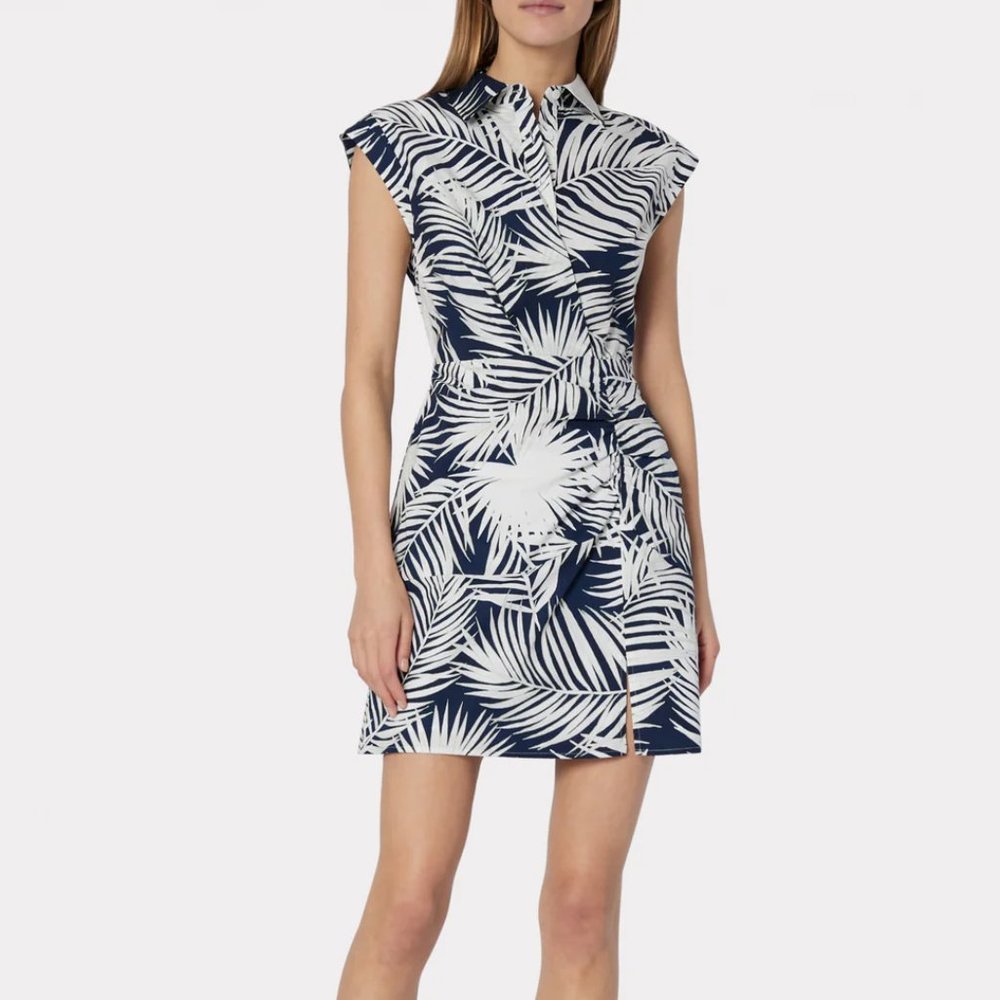 NWT Milly Maxwell Palm Print Poplin Dress : Navy/White : Size 6
